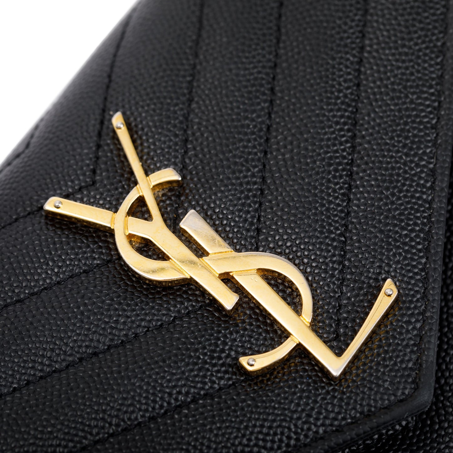 Saint Laurent Black Grain De Poudre Leather Cassandre Matelasse Large Flap Wallet