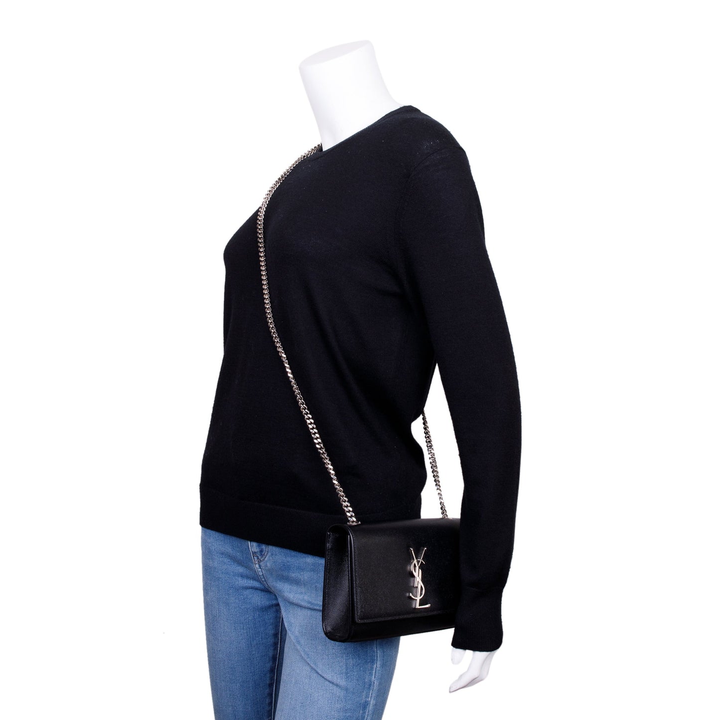 Saint Laurent Black Grain De Poudre Leather Small Kate Bag