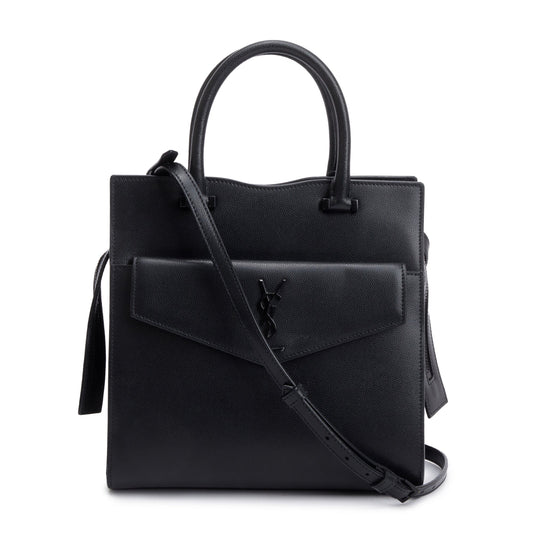 Saint Laurent Black Grain De Poudre Leather Small Uptown Tote