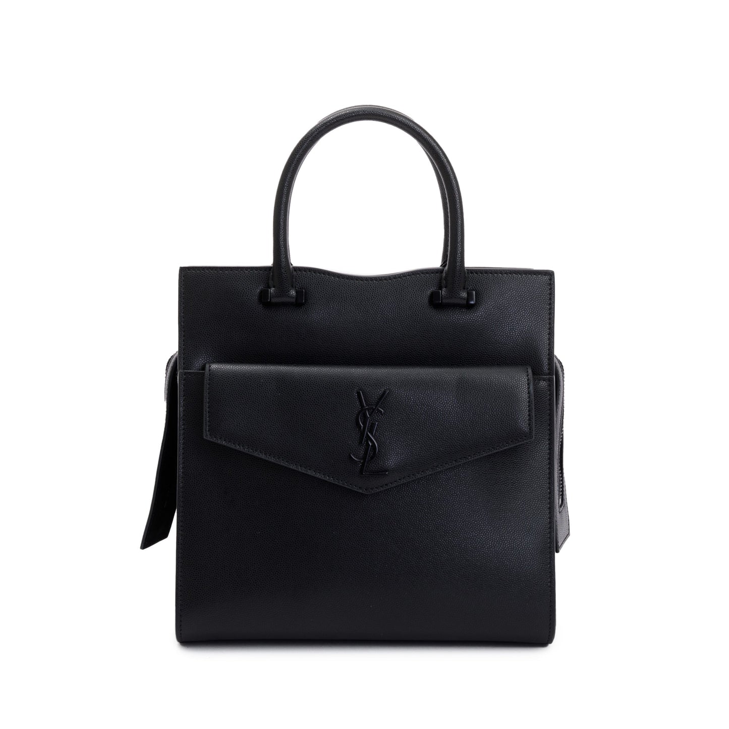 Saint Laurent Black Grain De Poudre Leather Uptown Tote with Pouch