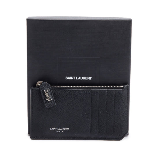 Saint Laurent Black Grain De Poudre Paris Fragments Zipped Card Case