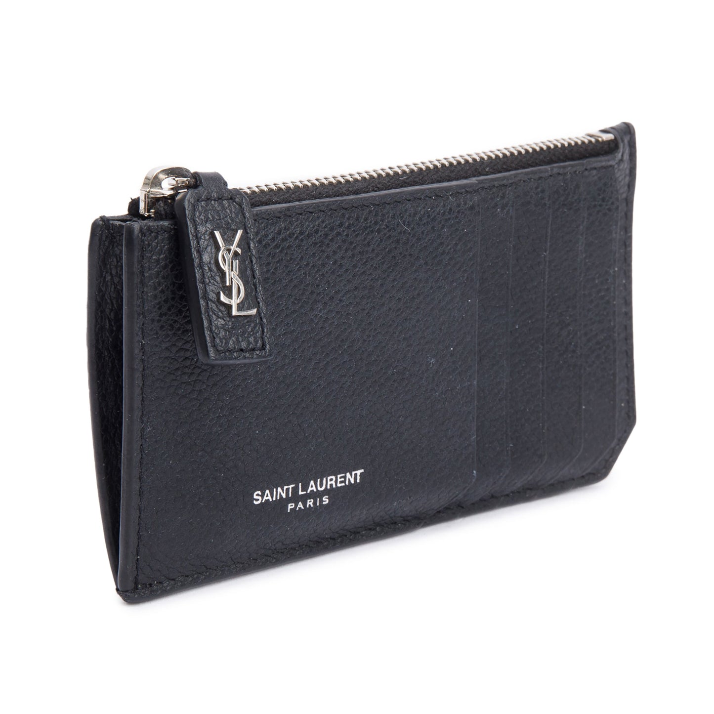 Saint Laurent Black Grain De Poudre Paris Fragments Zipped Card Case