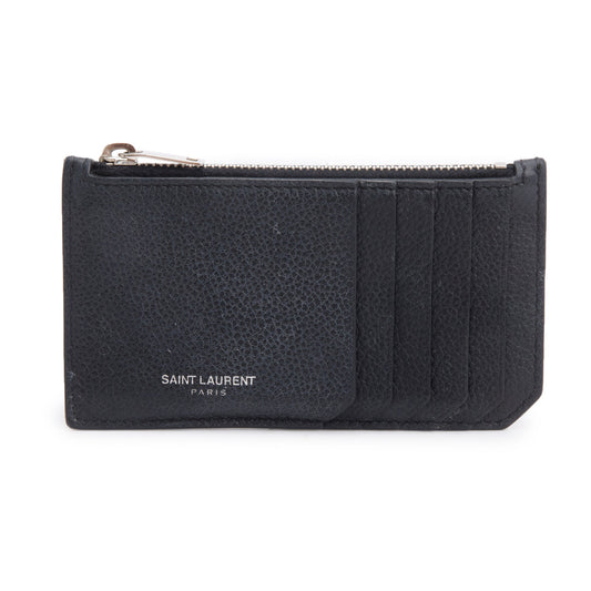 Saint Laurent Black Grain De Poudre Paris Fragments Zipped Card Case