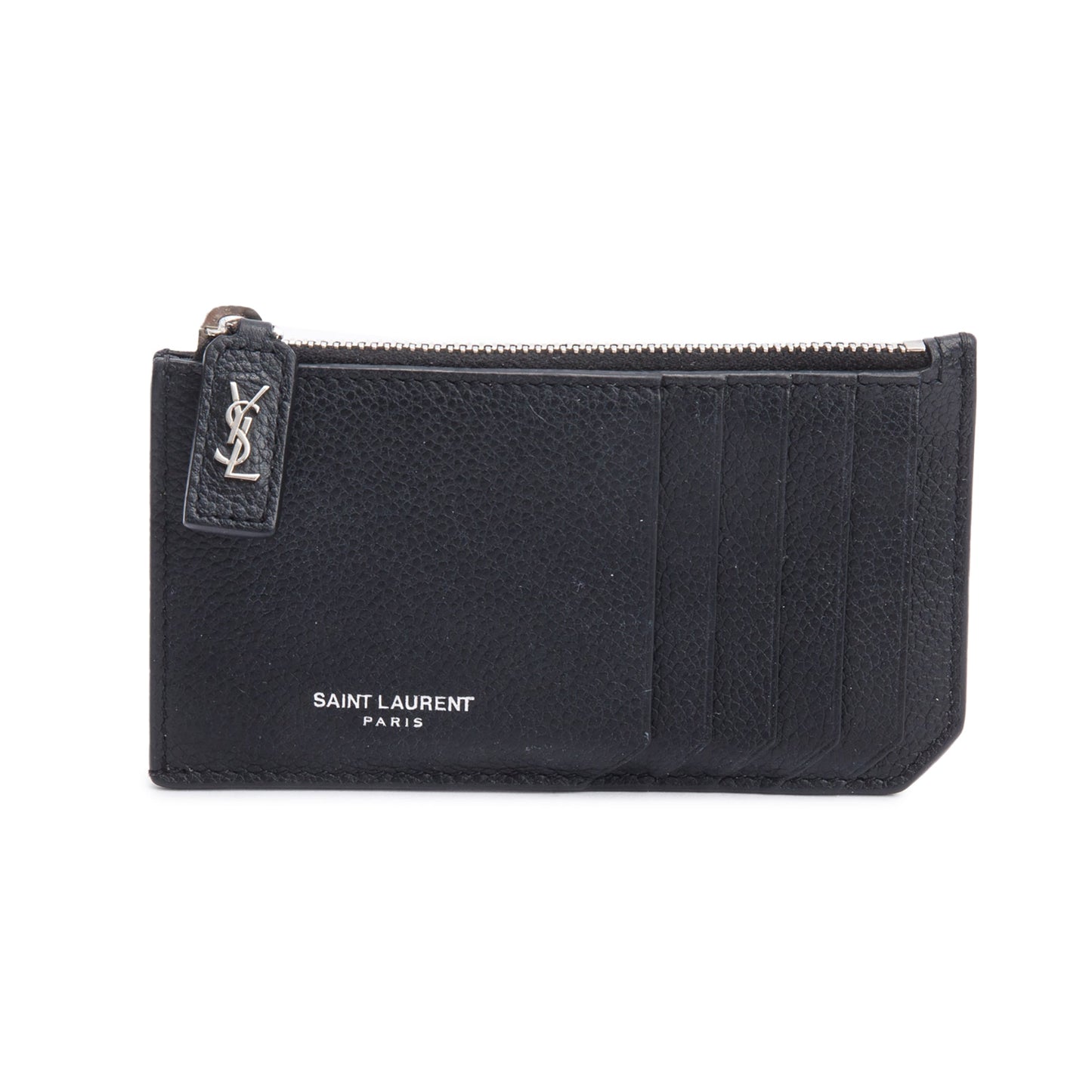 Saint Laurent Black Grain De Poudre Paris Fragments Zipped Card Case