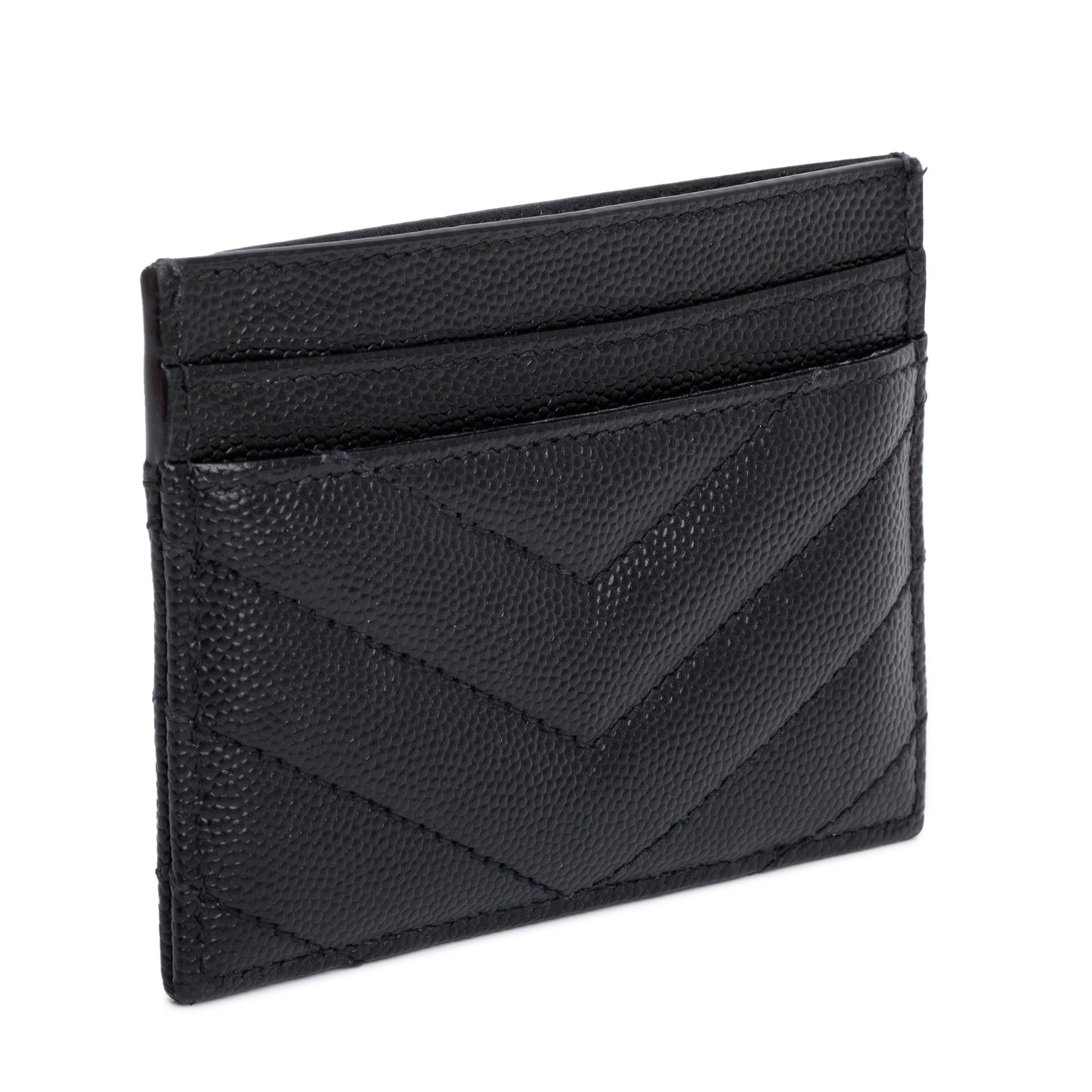 Saint Laurent Black Grain de Poudre Matelasse Chevron Leather Card Holder