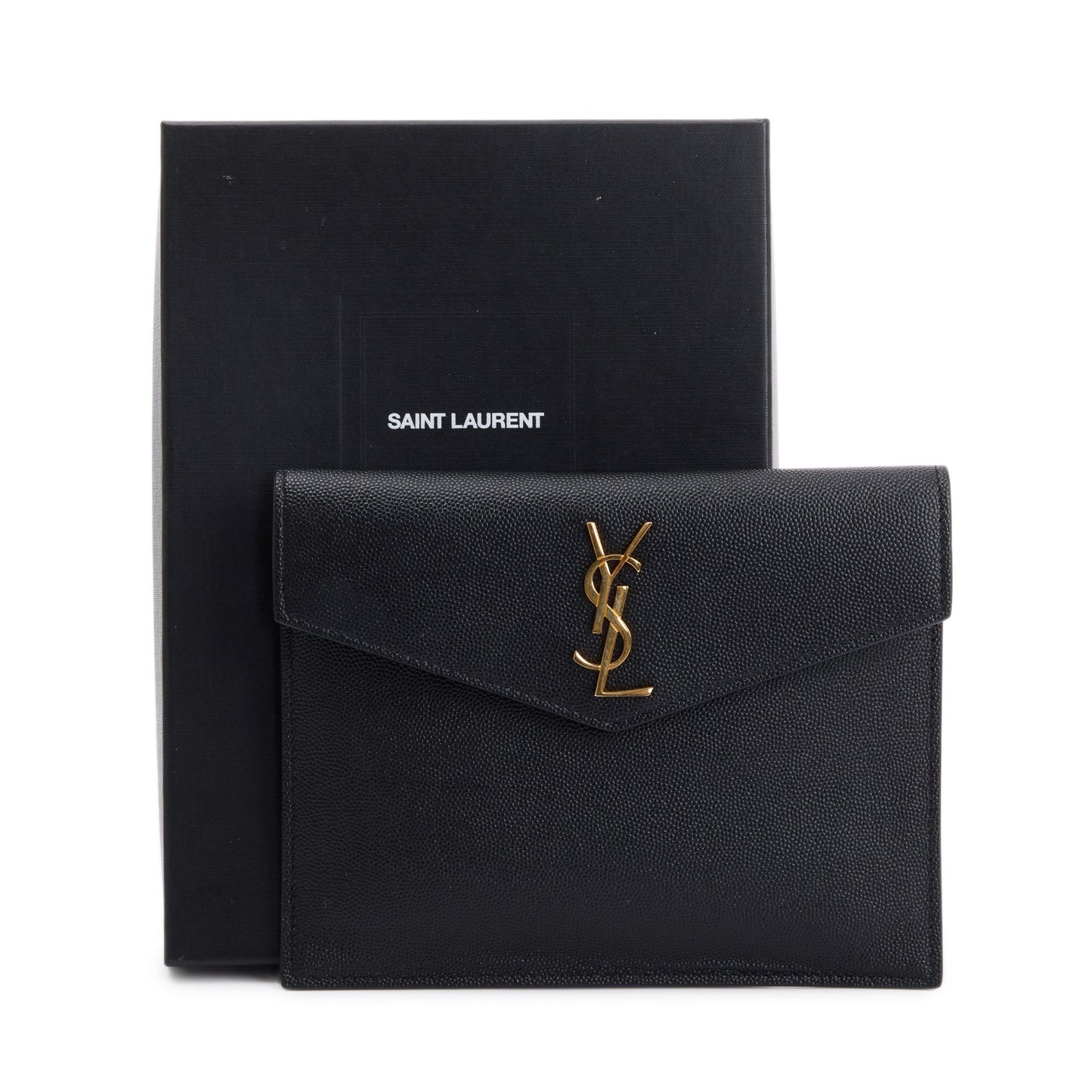 Saint Laurent Black Grain de Poudre Monogram Uptown Baby Pouch