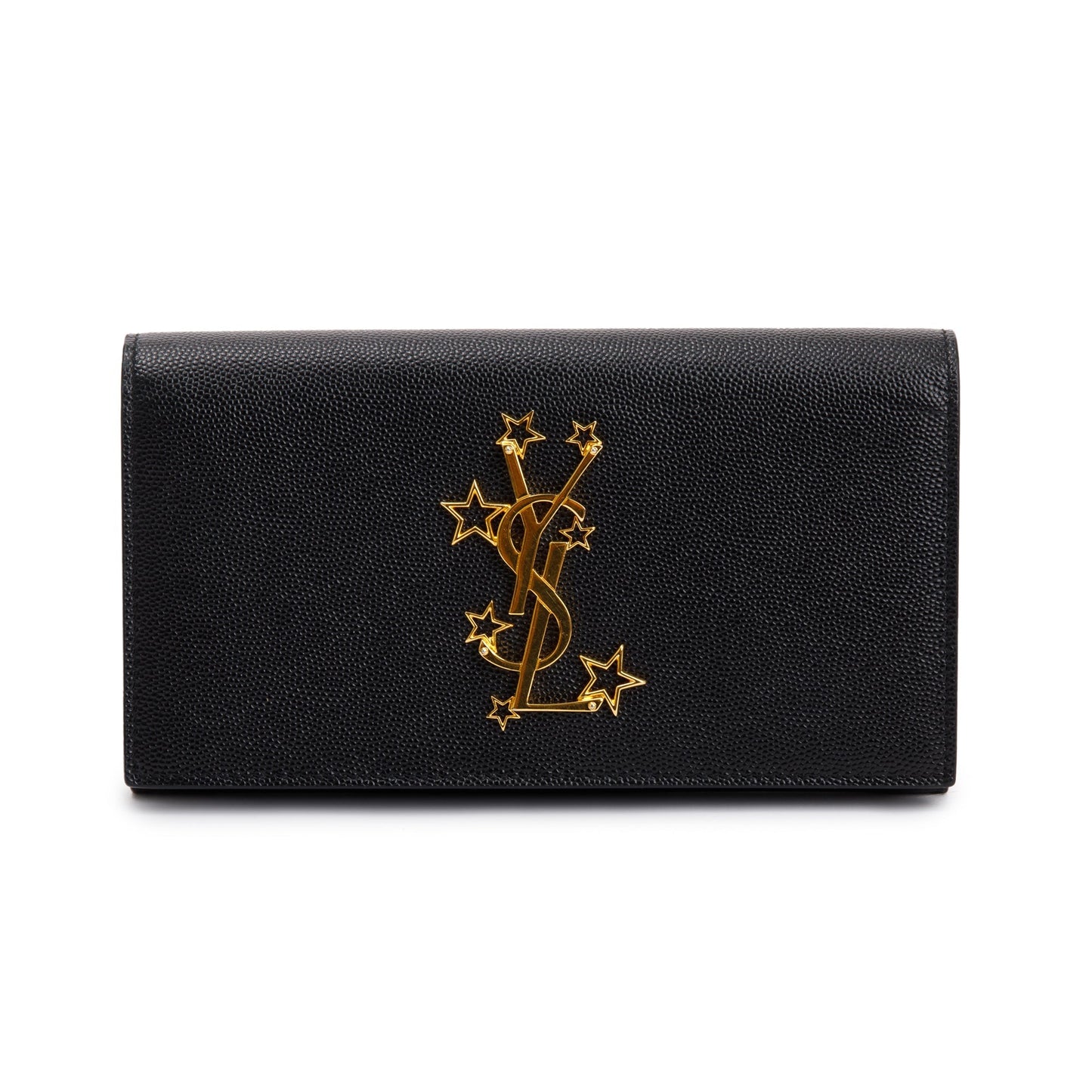 Saint Laurent Black Grain de Poudre Stars Monogram Bi-Fold Long Wallet
