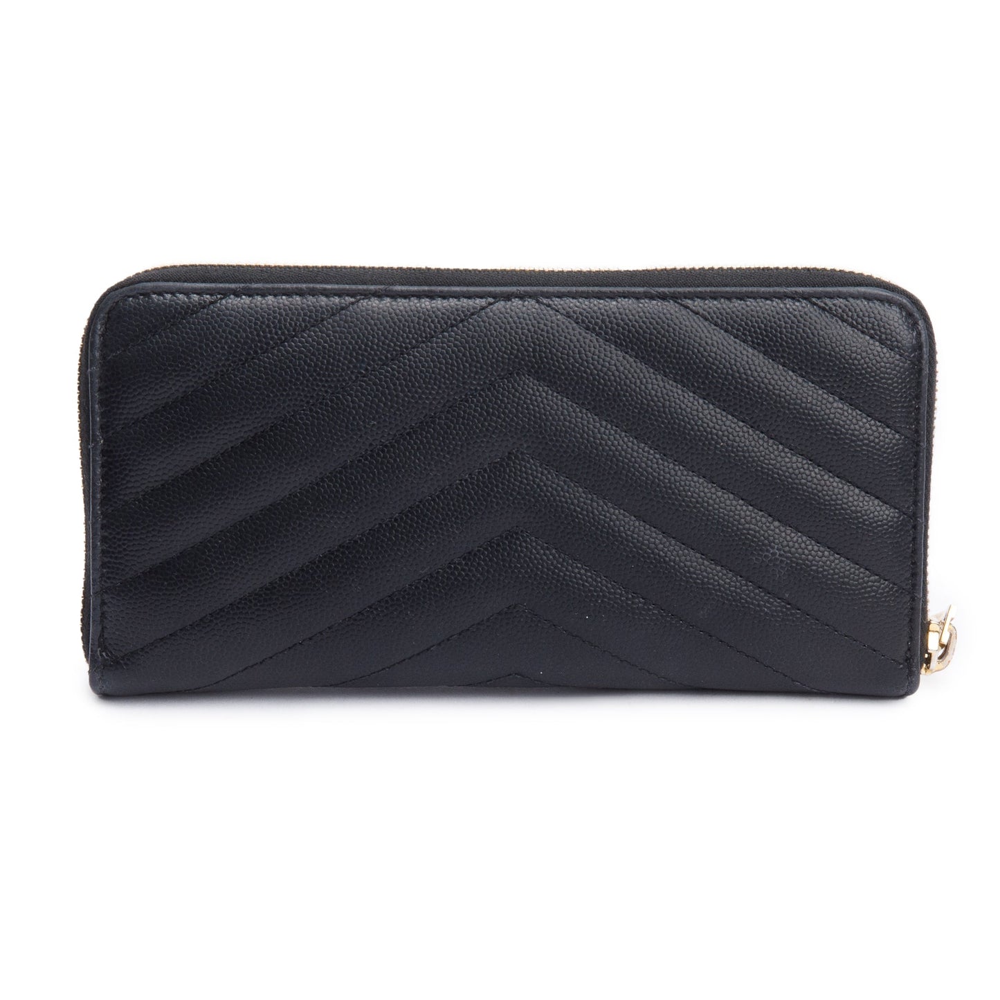 Saint Laurent Black Grained De Poudre Cassandre Matelasse Zip Around Wallet