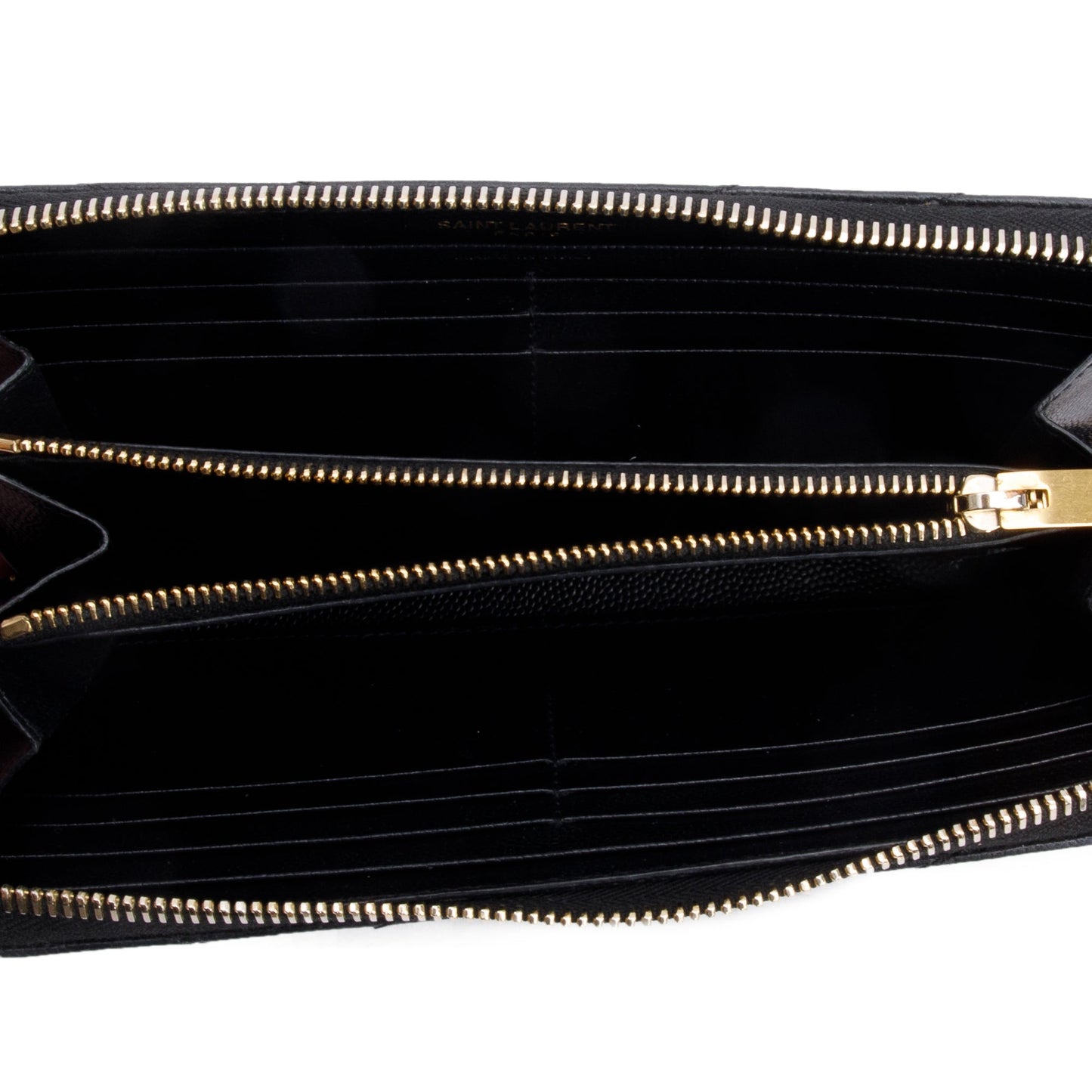 Saint Laurent Black Grained De Poudre Cassandre Matelasse Zip Around Wallet