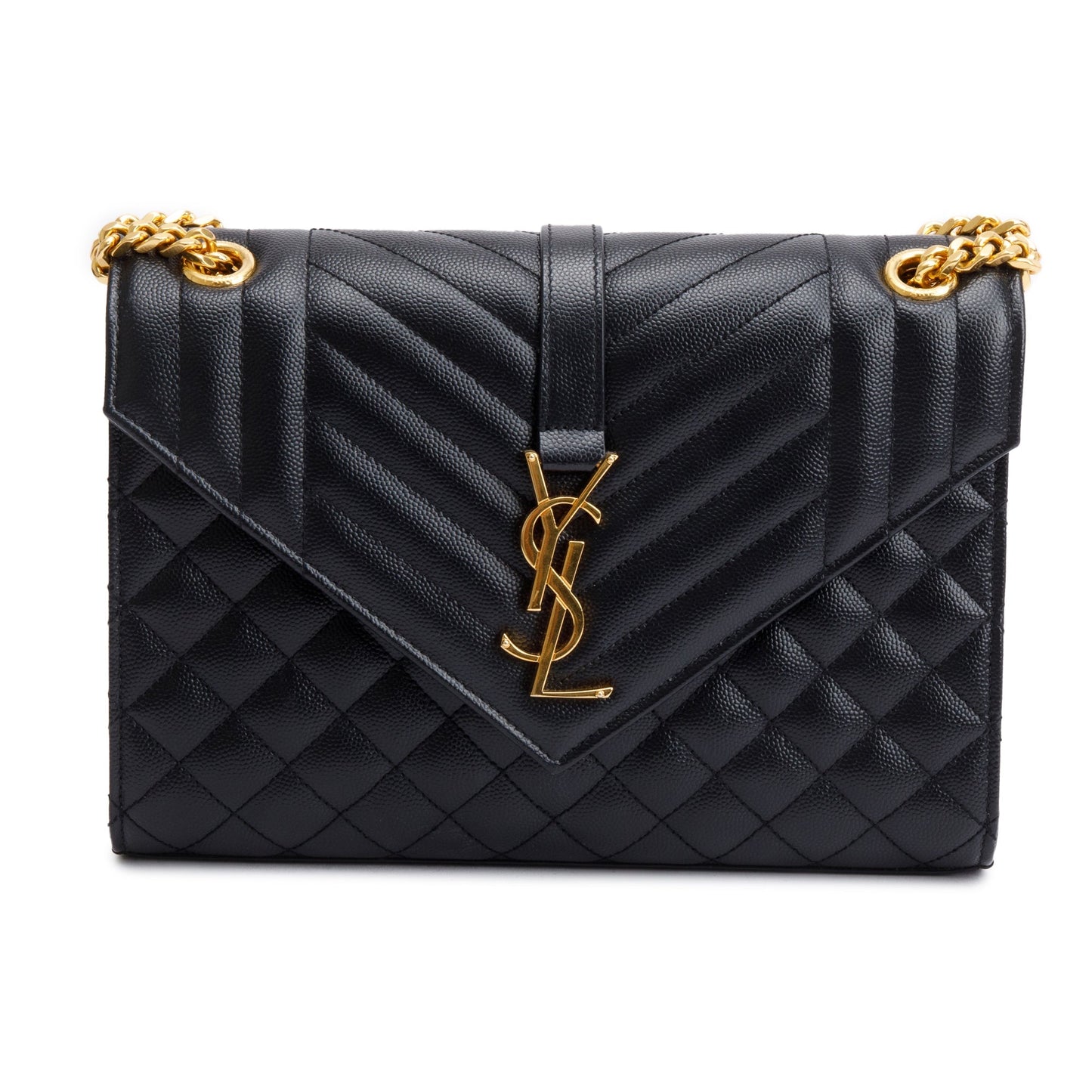 Saint Laurent Black Grained De Poudre Medium Envelope Shoulder Bag