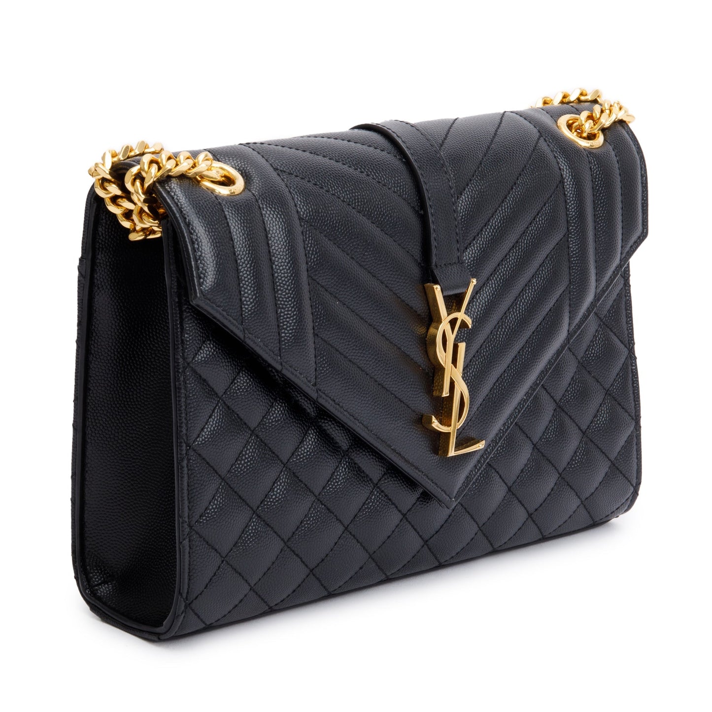 Saint Laurent Black Grained De Poudre Medium Envelope Shoulder Bag