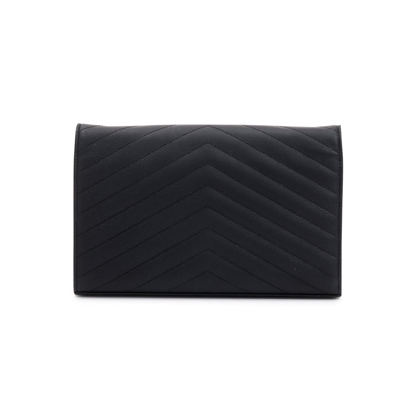 Saint Laurent Black Grained de Poudre Cassandre Matelasse Chain Wallet