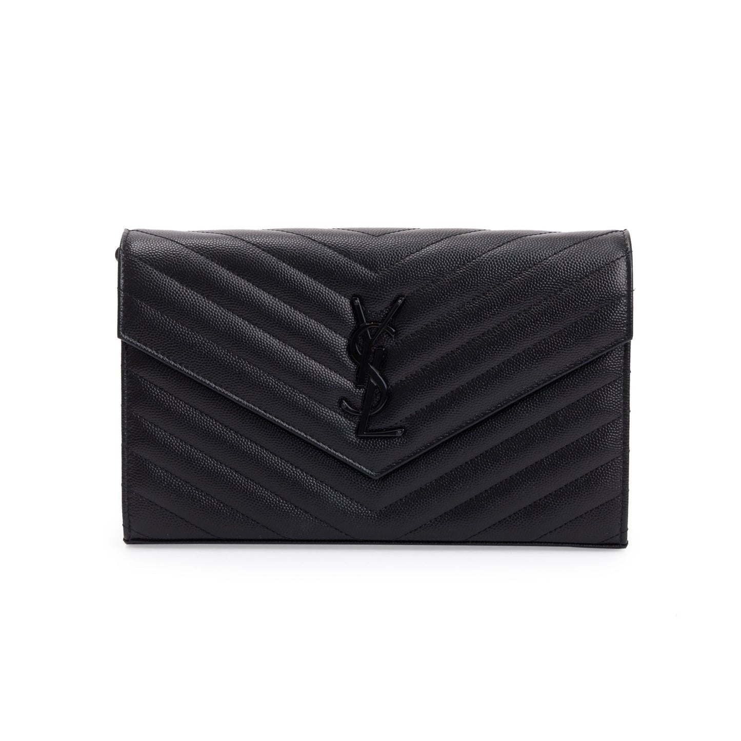 Saint Laurent Black Grained de Poudre Cassandre Matelasse Chain Wallet