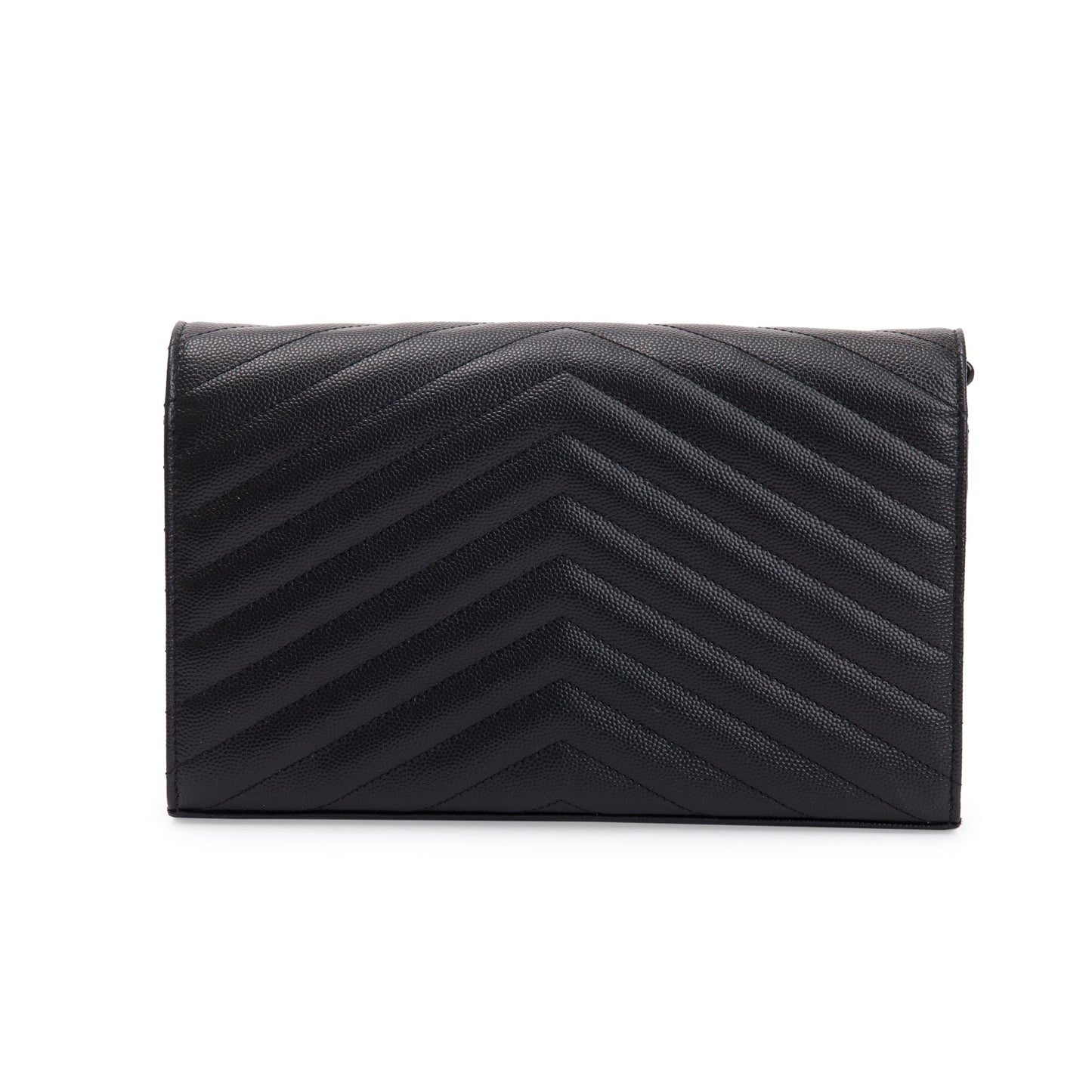 Saint Laurent Black Grained de Poudre Cassandre Matelasse Chain Wallet