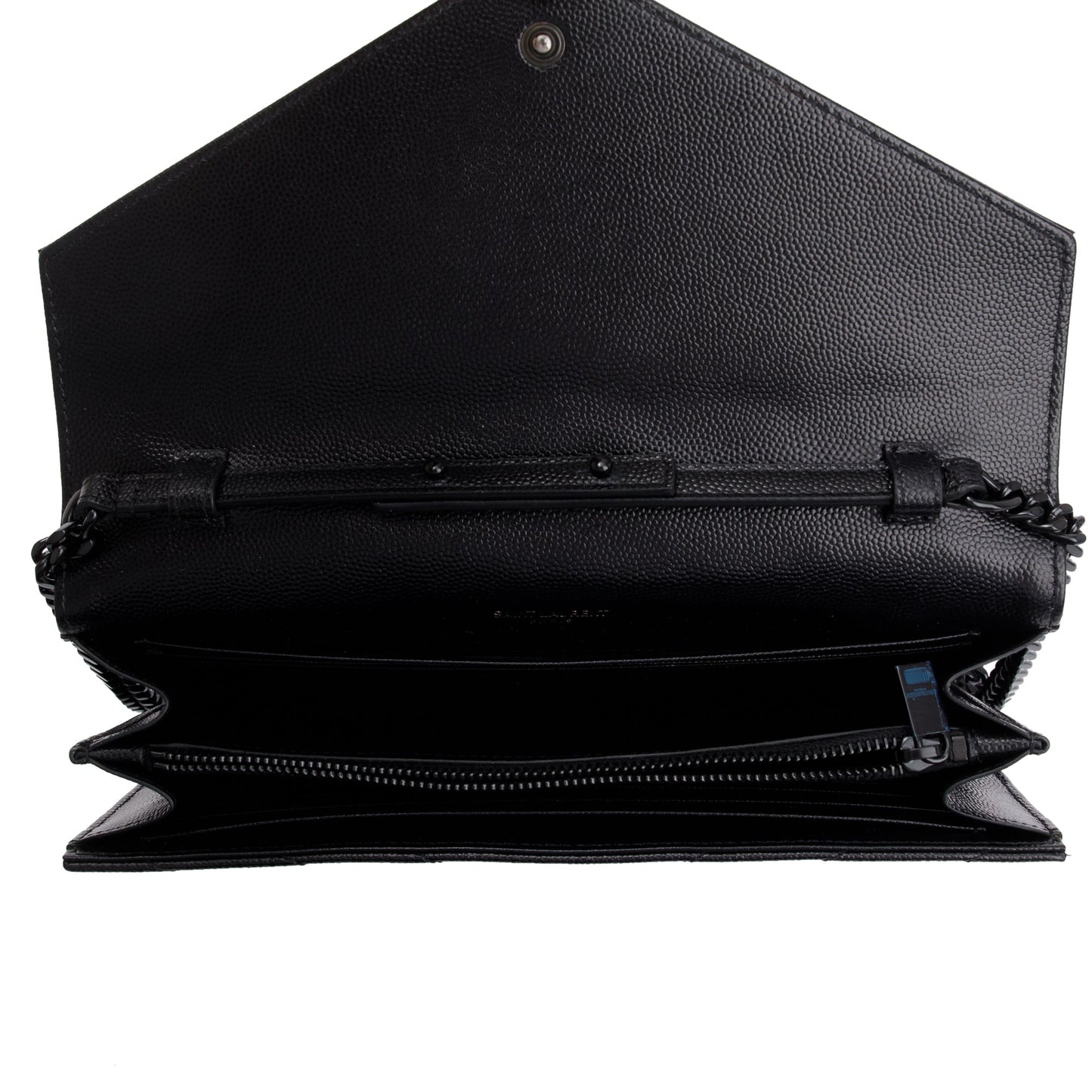 Saint Laurent Black Grained de Poudre Cassandre Matelasse Chain Wallet