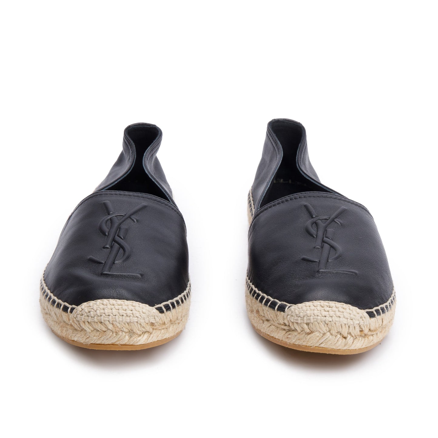 Saint Laurent Black Lambskin Leather Espadrilles, Size 37.5