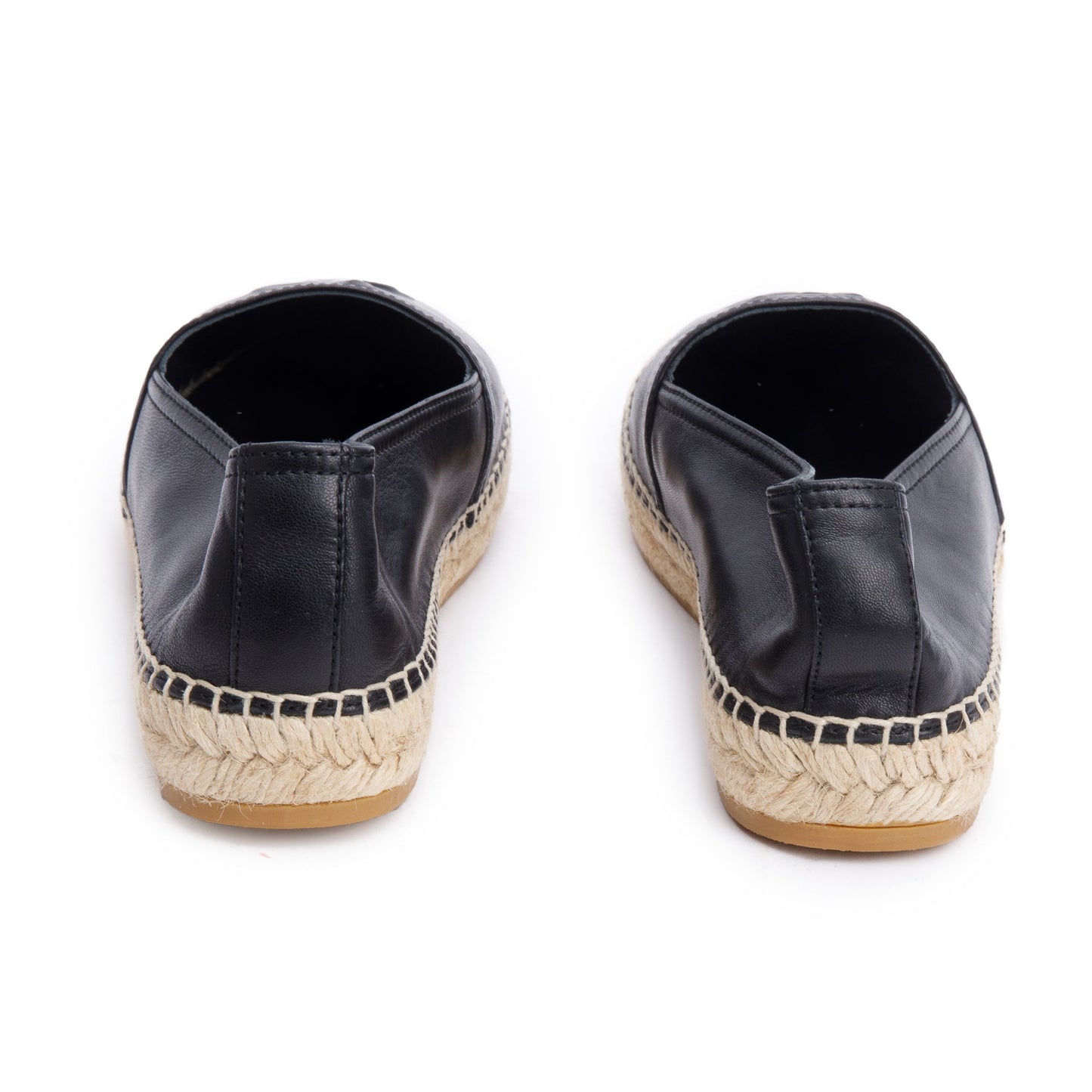 Saint Laurent Black Lambskin Leather Espadrilles, Size 37.5