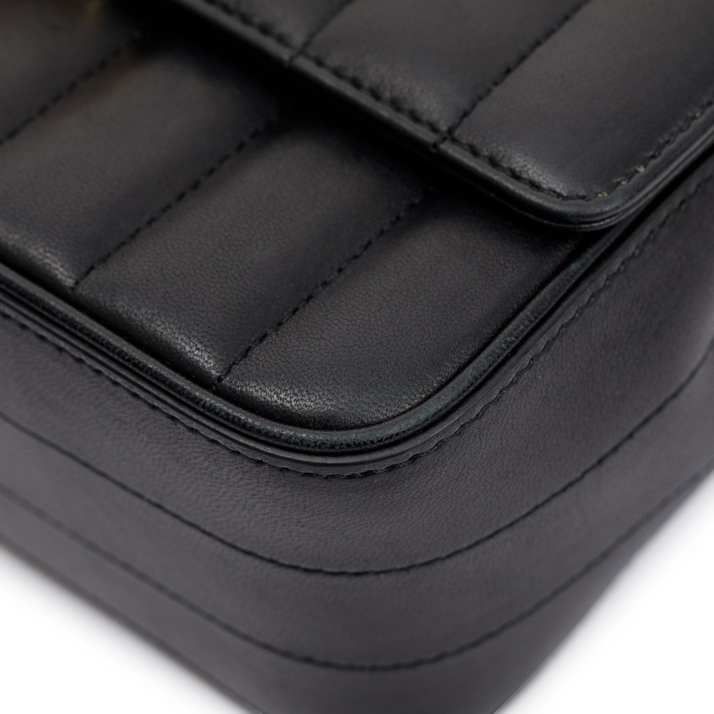 Saint Laurent Black Lambskin Matelasse Medium Monogram Vicky Chain Bag