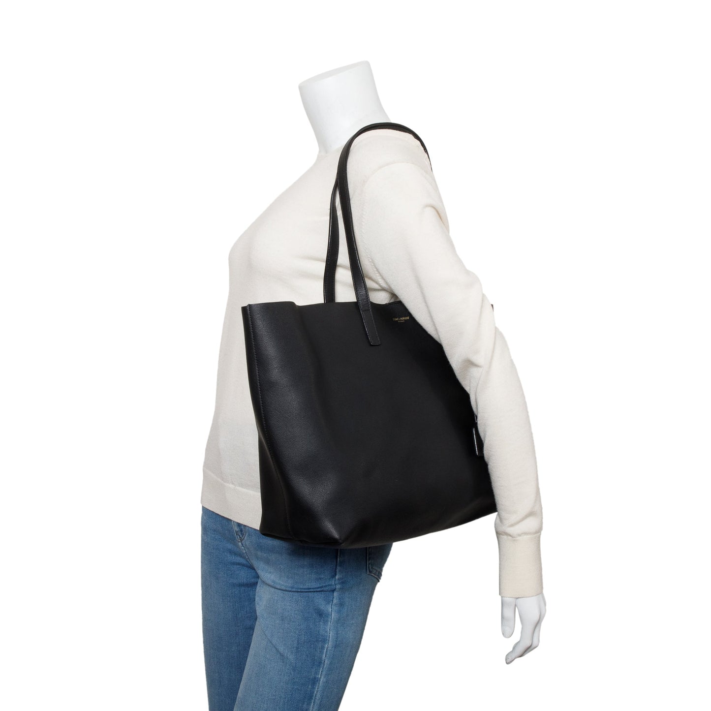 Saint Laurent Black Leather Large E/W Shopping Tote
