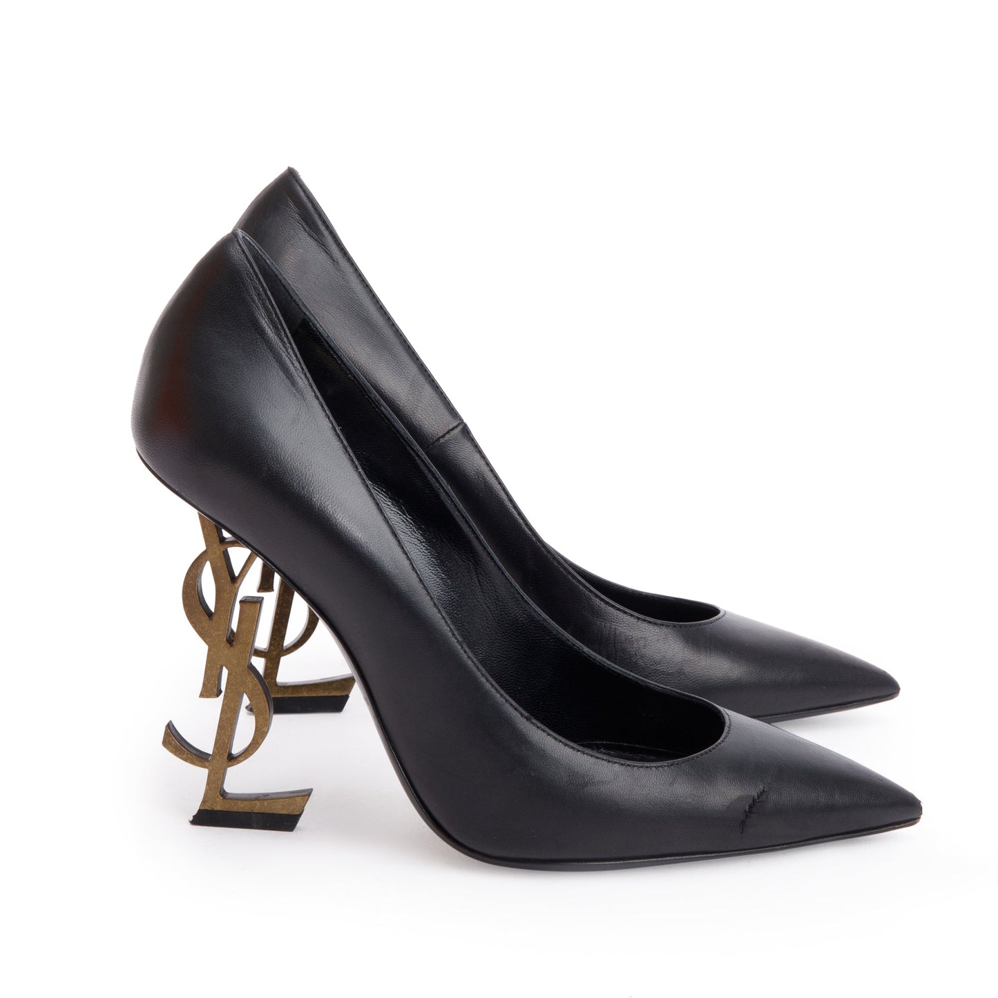 Saint Laurent Black Leather Opyum Pumps, Size 37