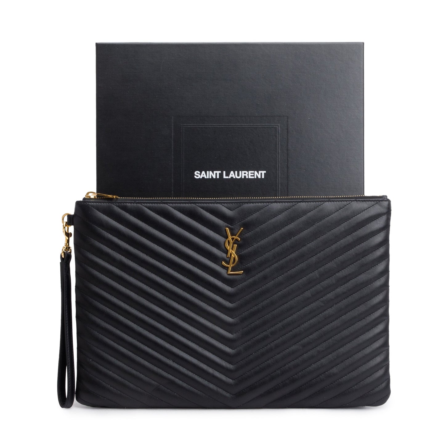 Saint Laurent Black Matelasse Leather Large Document Pouch