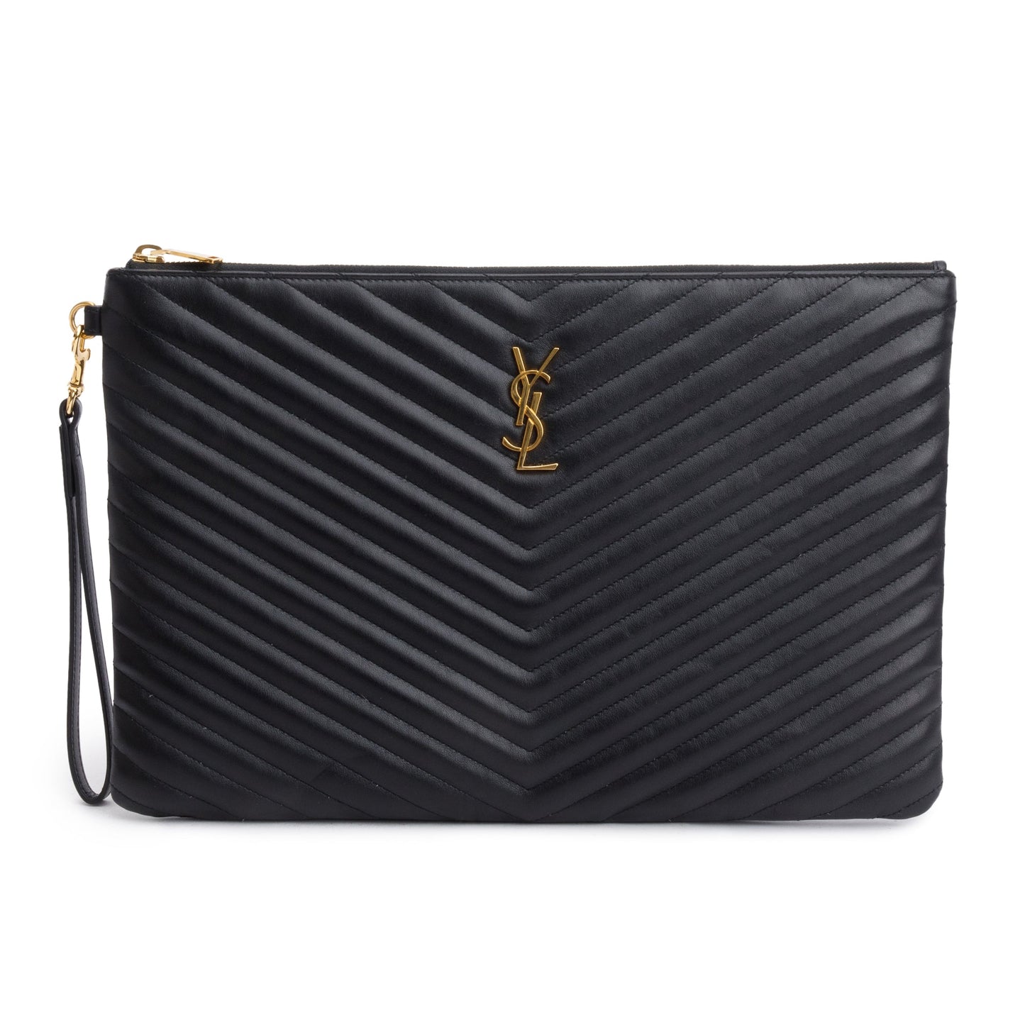 Saint Laurent Black Matelasse Leather Large Document Pouch