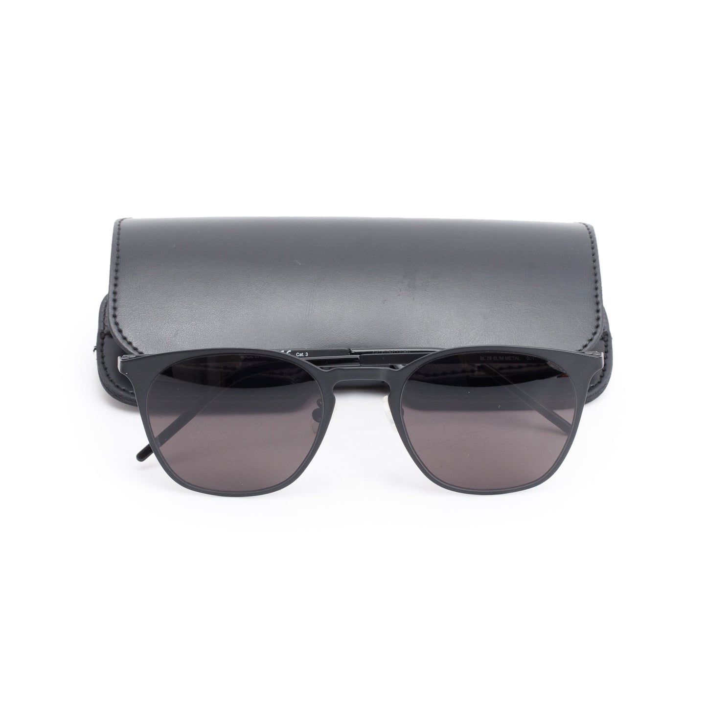 Saint Laurent Black Metal SL 28 Slim Metal Sunglasses