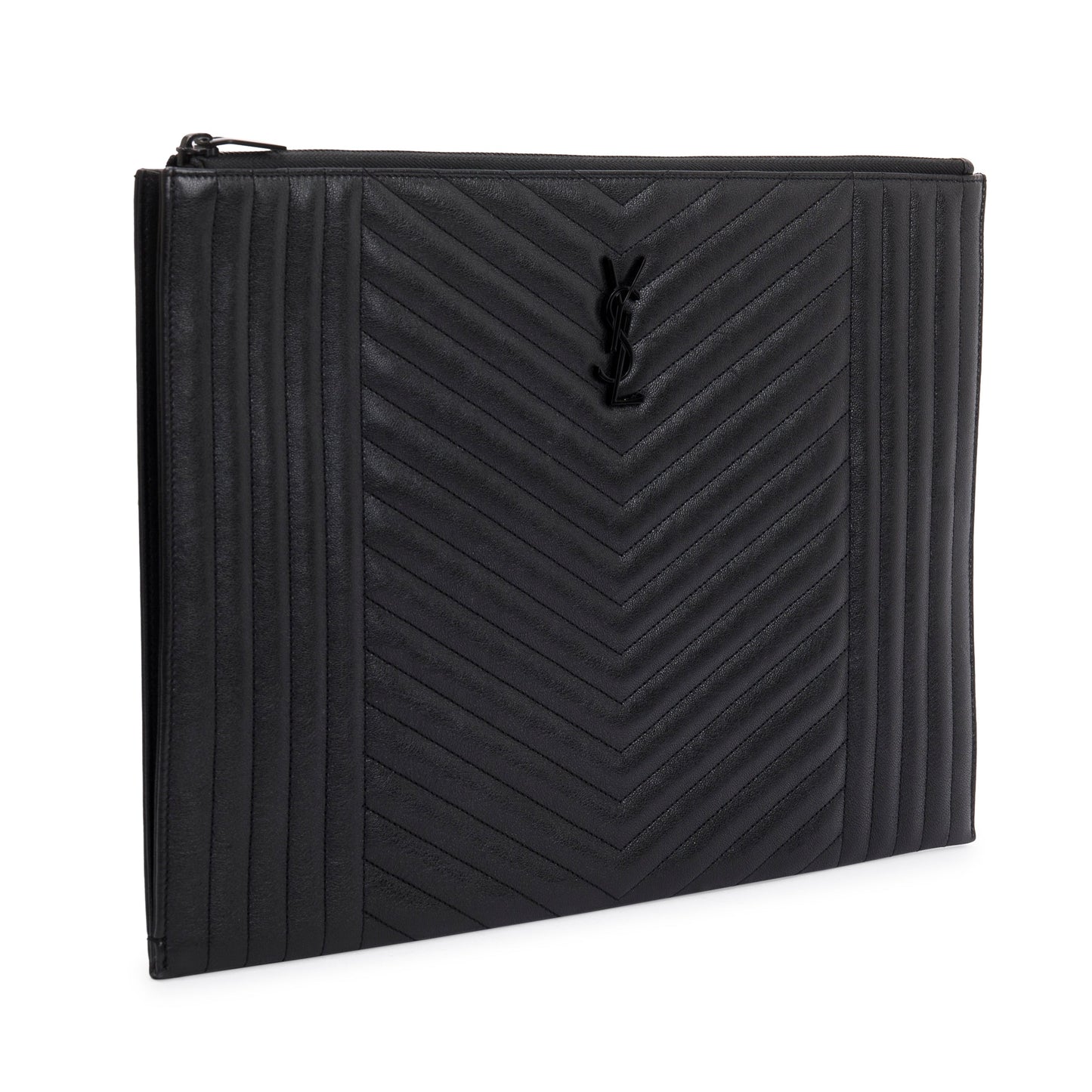 Saint Laurent Black Mixed Matelasse Classic Monogram Zipped Document Holder