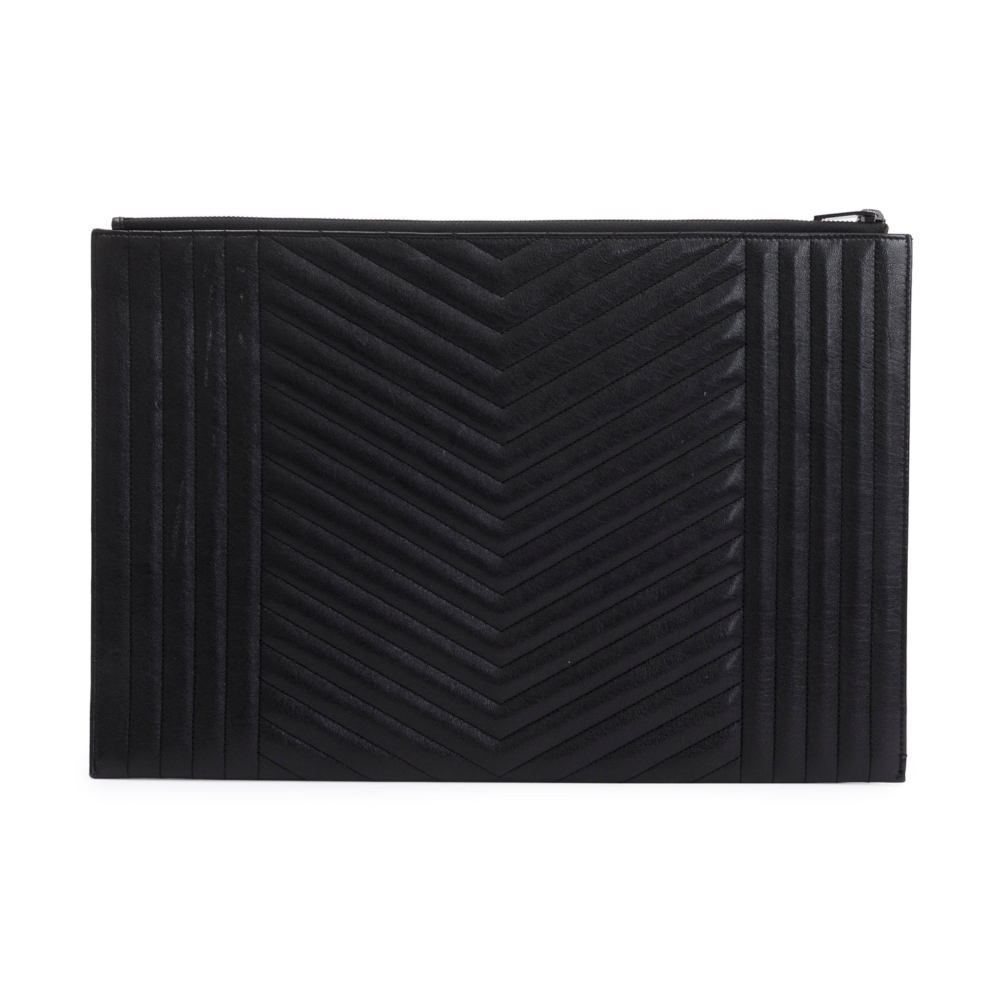 Saint Laurent Black Mixed Matelasse Classic Monogram Zipped Document Holder