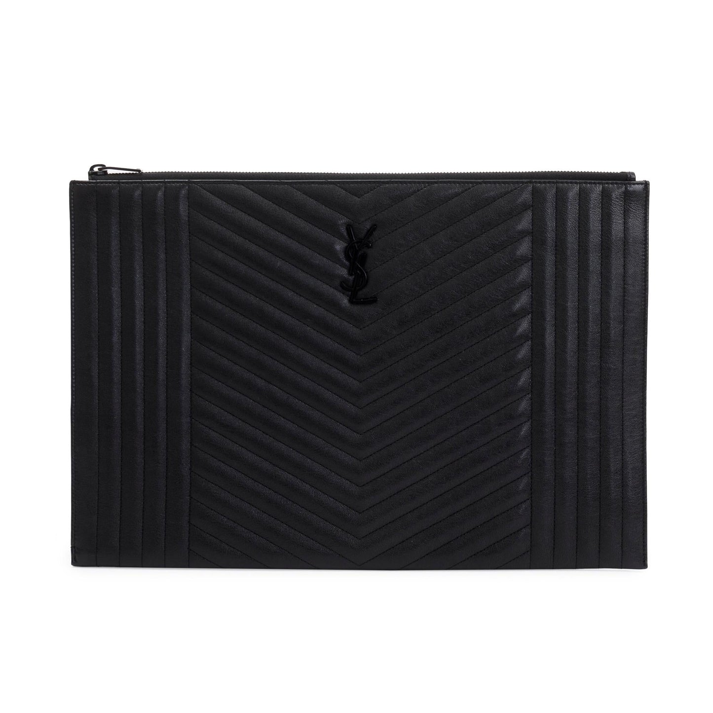 Saint Laurent Black Mixed Matelasse Classic Monogram Zipped Document Holder