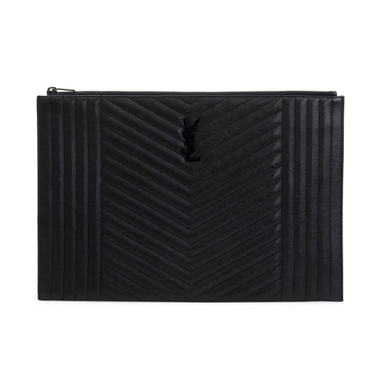 Saint Laurent Black Mixed Matelasse Classic Monogram Zipped Document Holder