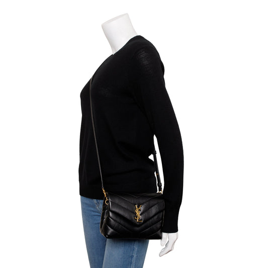 Saint Laurent Black Monogram Matelasse Toy Loulou Crossbody Bag