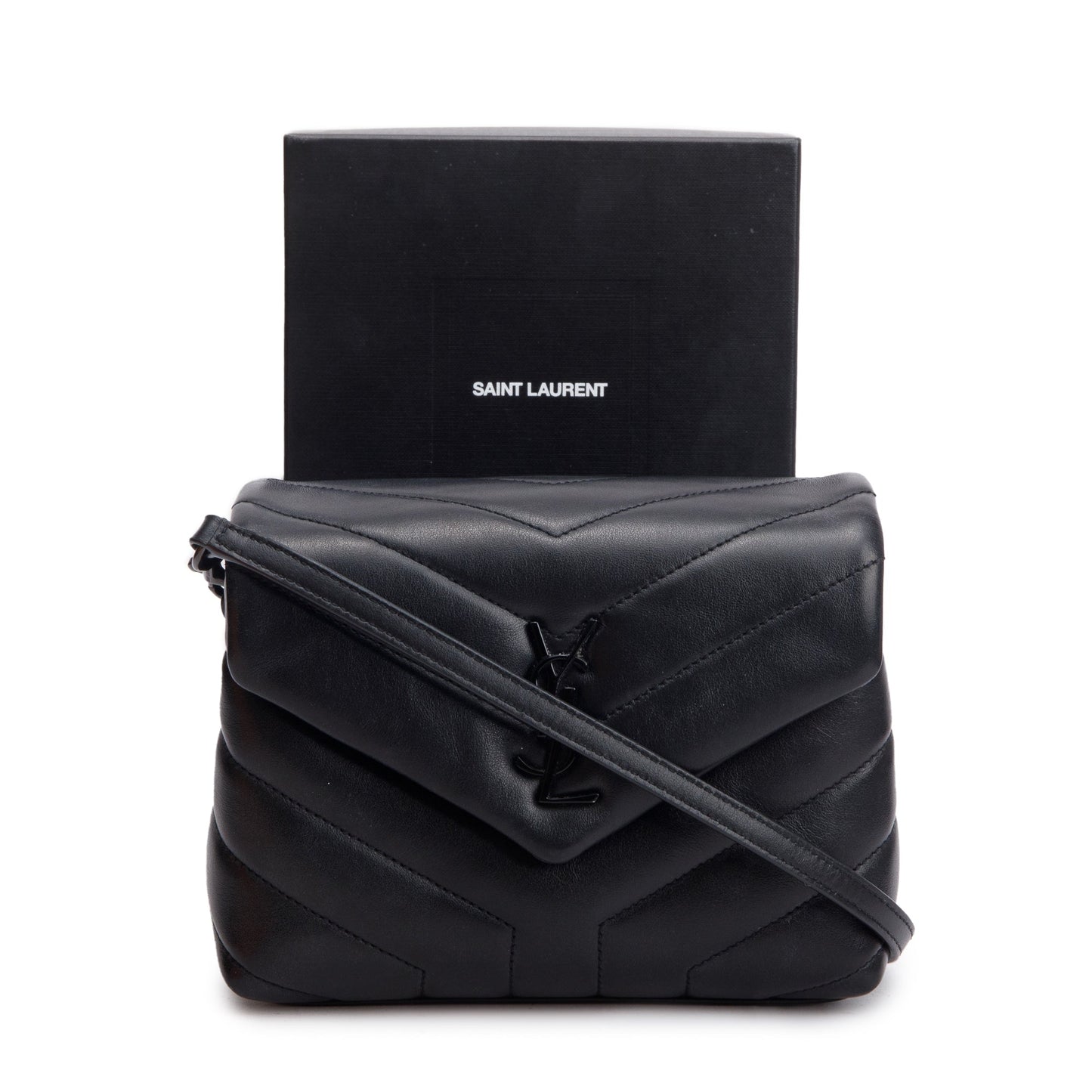 Saint Laurent Black Monogram Matelasse Toy Loulou Crossbody Bag