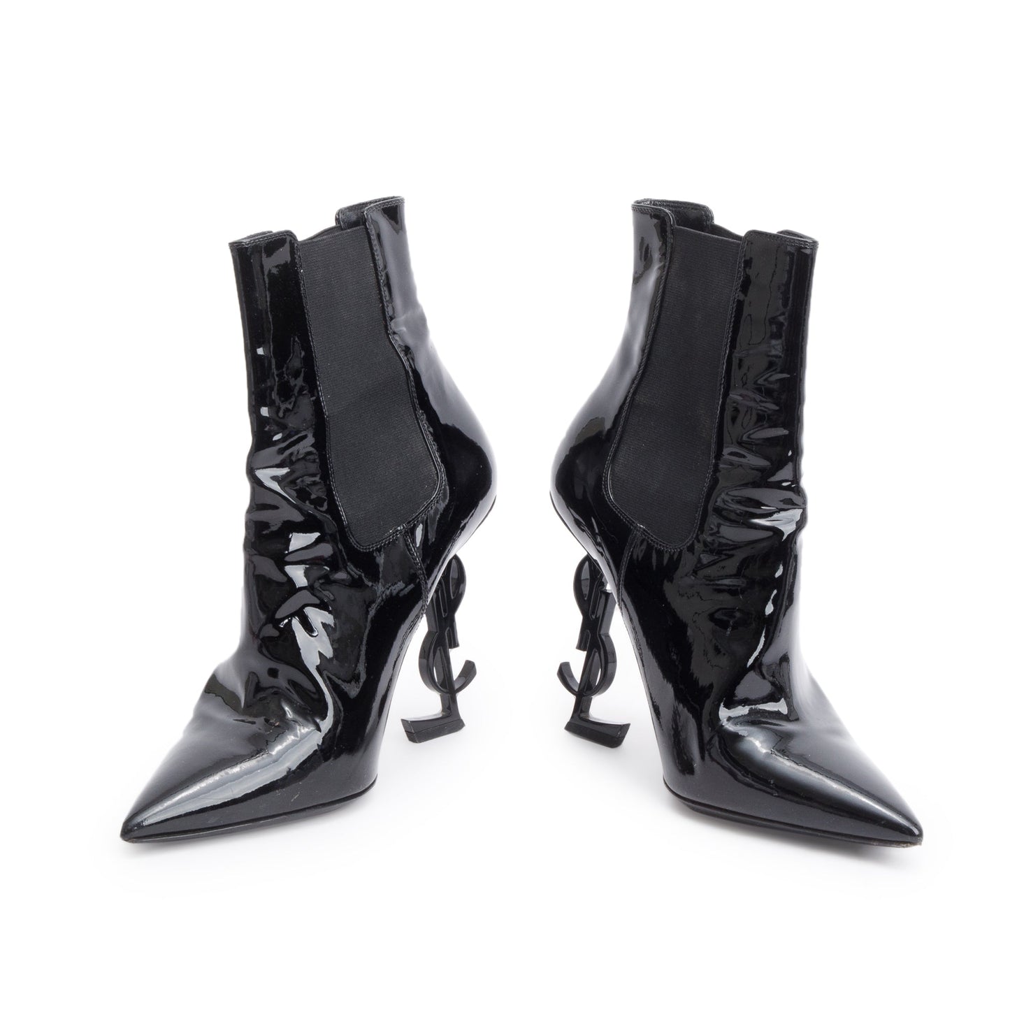 Saint Laurent Black Patent Leather Opyum Booties, Size 37.5