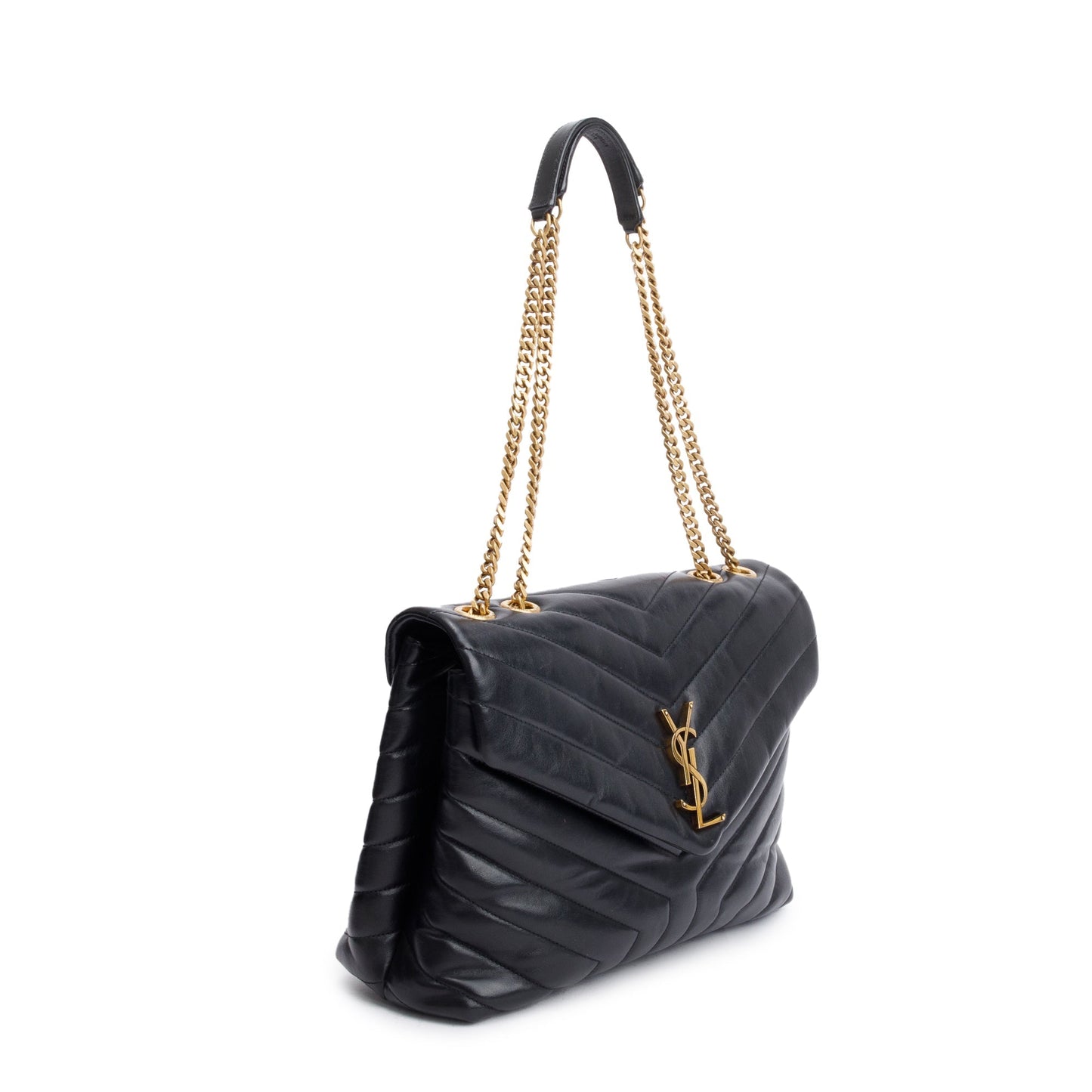 Saint Laurent Black Quilted Calfskin Leather Medium Loulou Shoulder Bag
