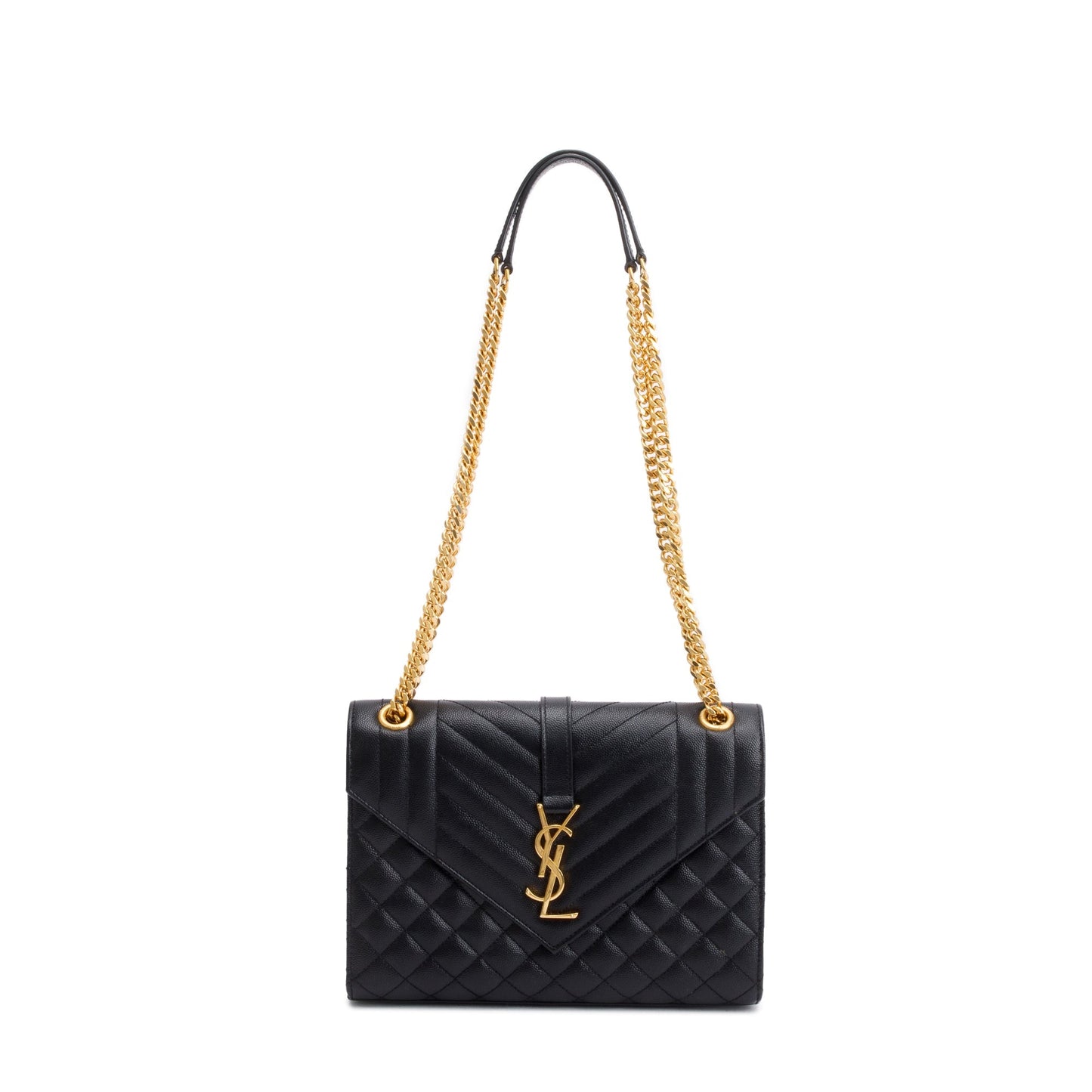 Saint Laurent Black Quilted Grain De Poudre Leather Medium Envelope Chain Bag