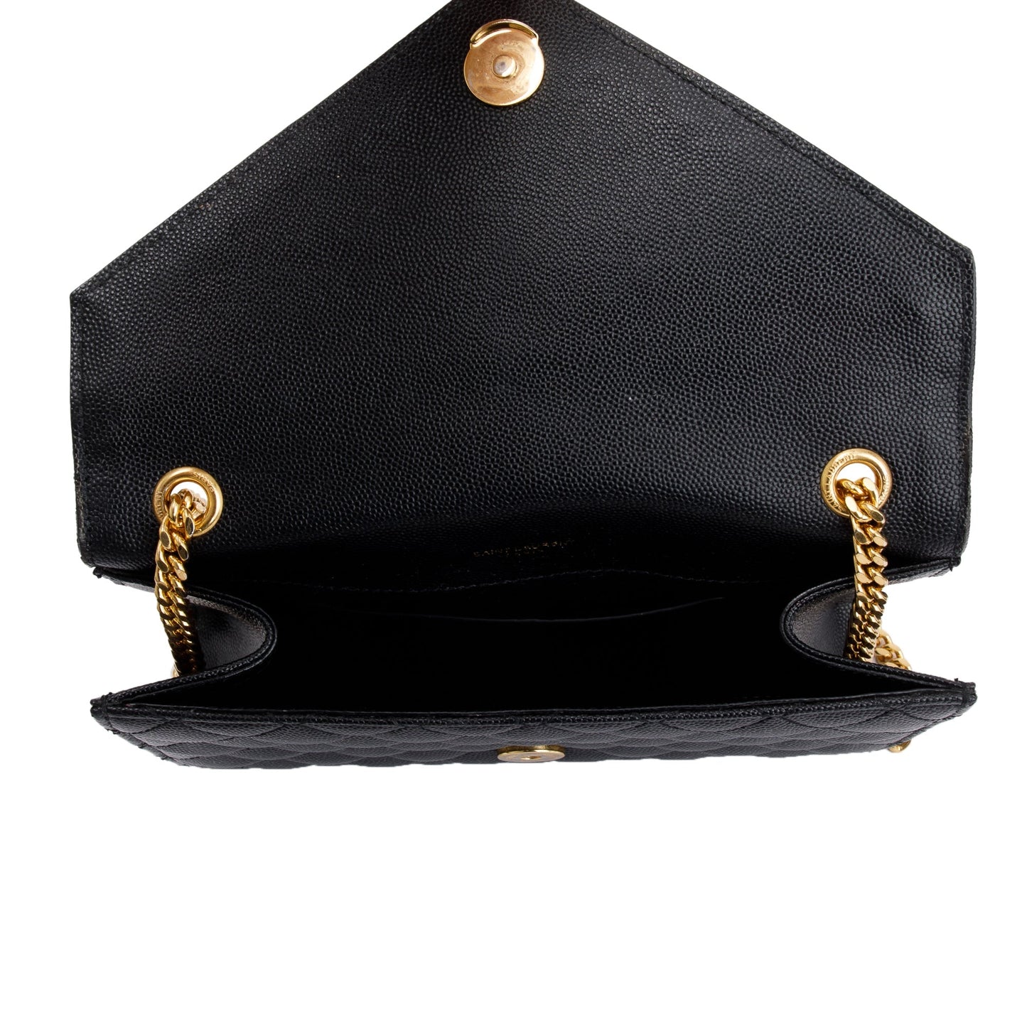 Saint Laurent Black Quilted Grain De Poudre Leather Small Envelope Chain Bag