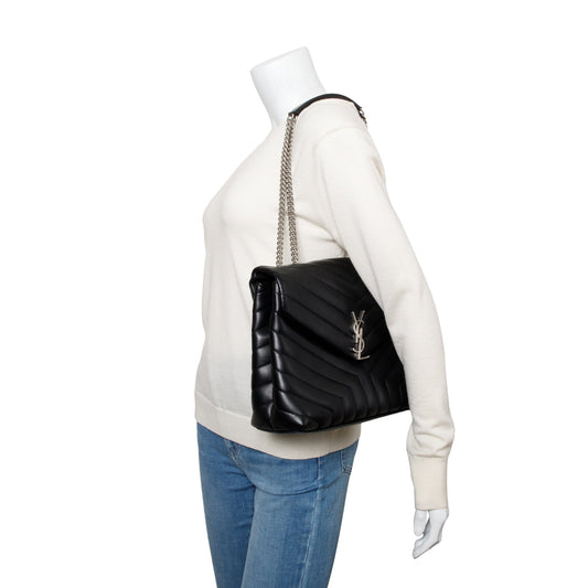 Saint Laurent Black Quilted Leather Medium Loulou Monogram Shoulder Bag