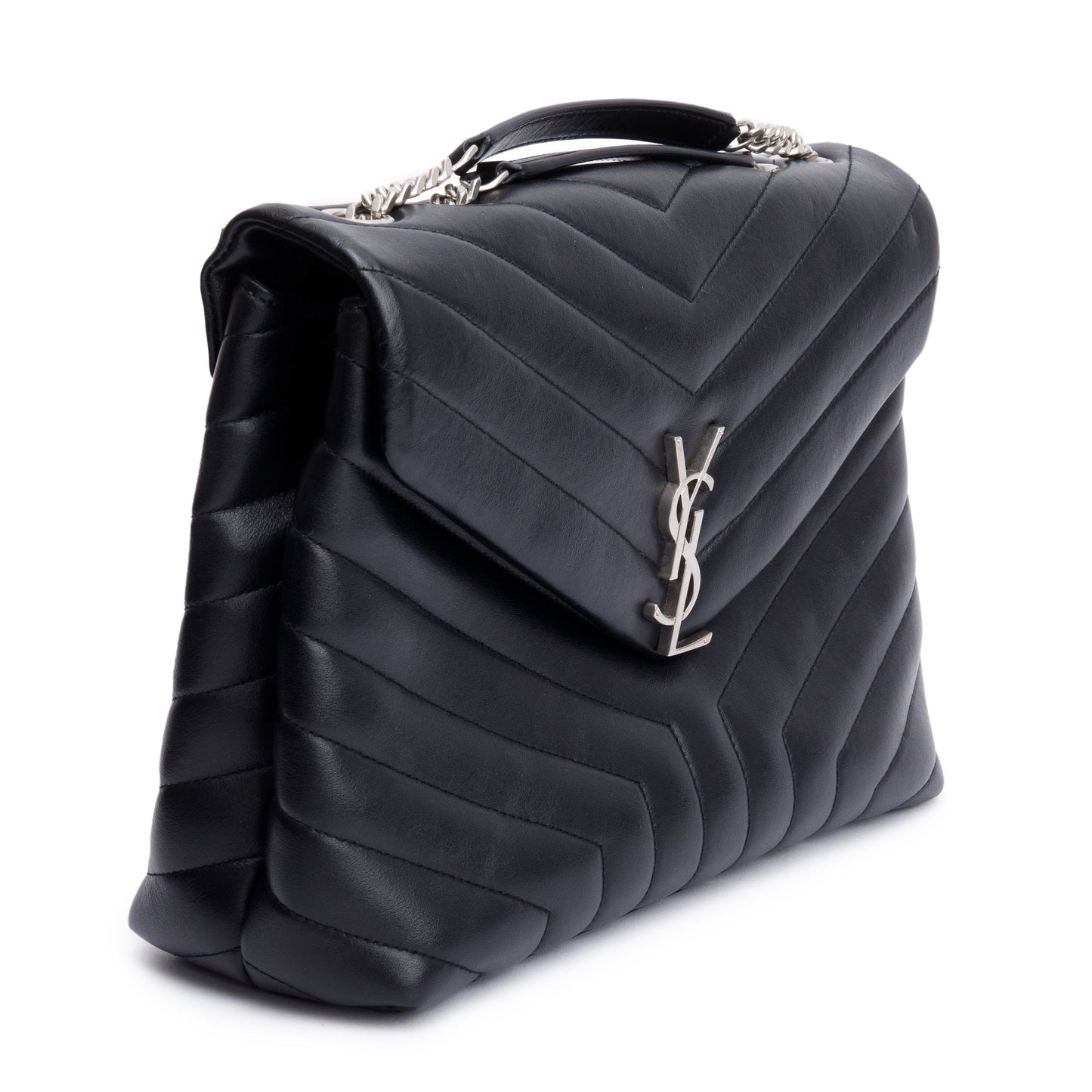 Saint Laurent Black Quilted Leather Medium Loulou Monogram Shoulder Bag