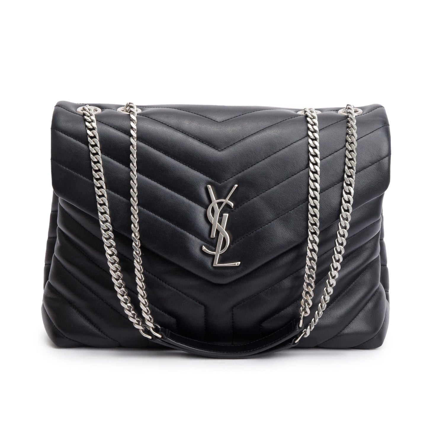 Saint Laurent Black Quilted Leather Medium Loulou Monogram Shoulder Bag