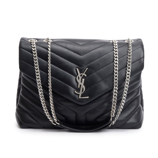 Saint Laurent Black Quilted Leather Medium Loulou Monogram Shoulder Bag