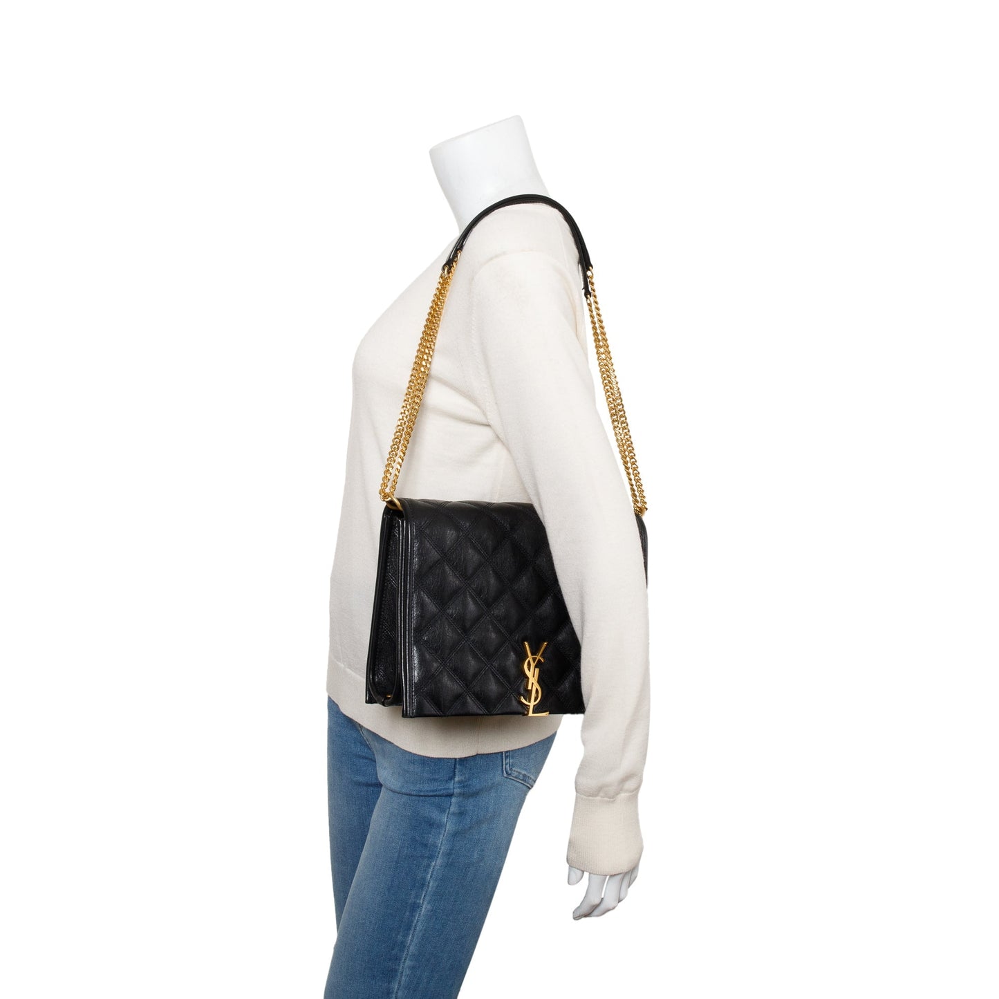 Saint Laurent Black Quilted Leather Small Becky Chain Bag