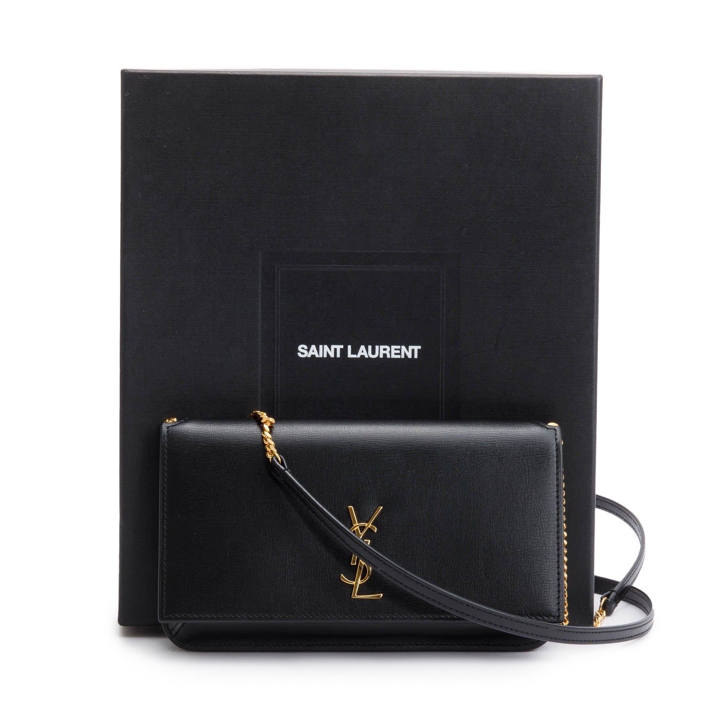 Saint Laurent Black Smooth Leather Cassandre Phone Holder Bag