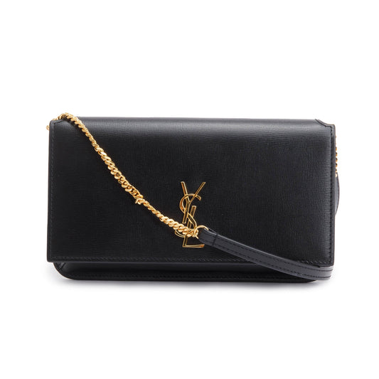 Saint Laurent Black Smooth Leather Cassandre Phone Holder Bag