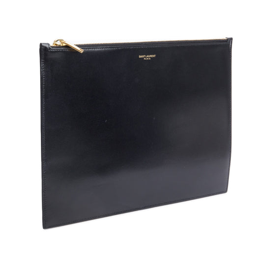 Saint Laurent Black Smooth Leather Large Zipped Document Holder