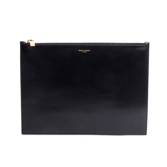 Saint Laurent Black Smooth Leather Large Zipped Document Holder