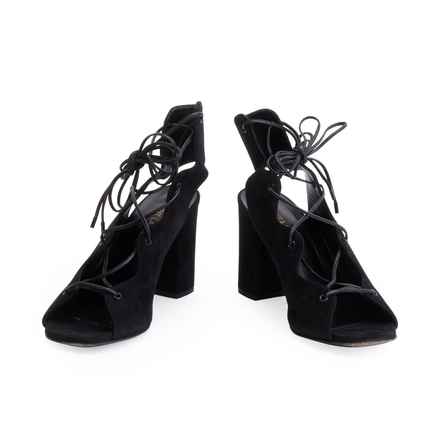Saint Laurent Black Suede Babies Lace-Up Sandals, Size 36.5