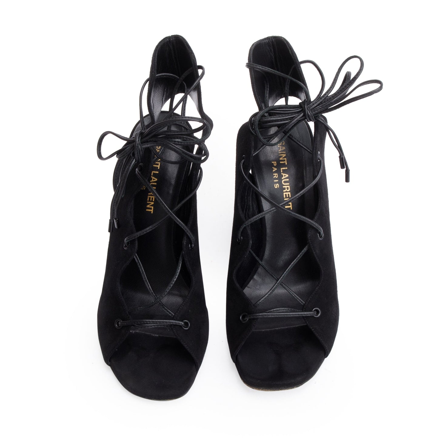 Saint Laurent Black Suede Babies Lace-Up Sandals, Size 36.5