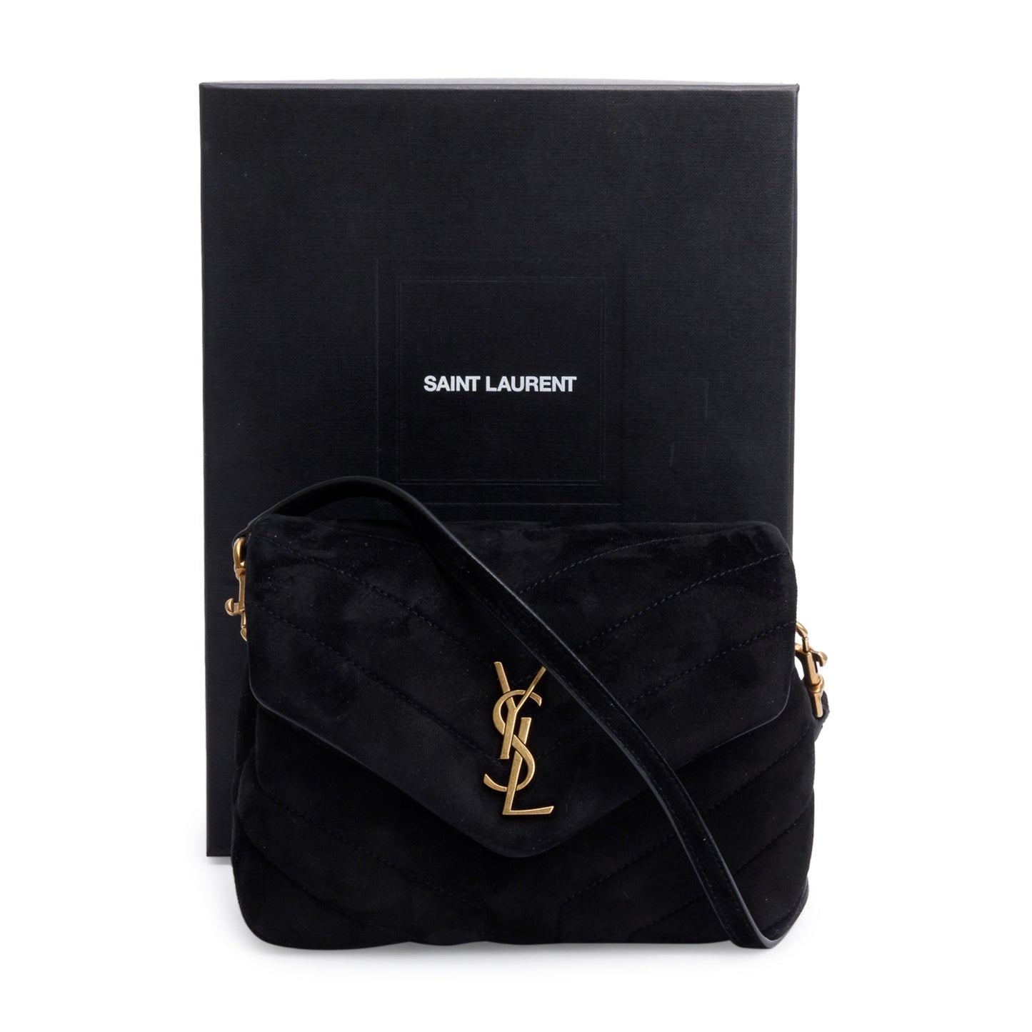 Saint Laurent Black Suede Monogram Matelasse Toy Loulou Crossbody Bag