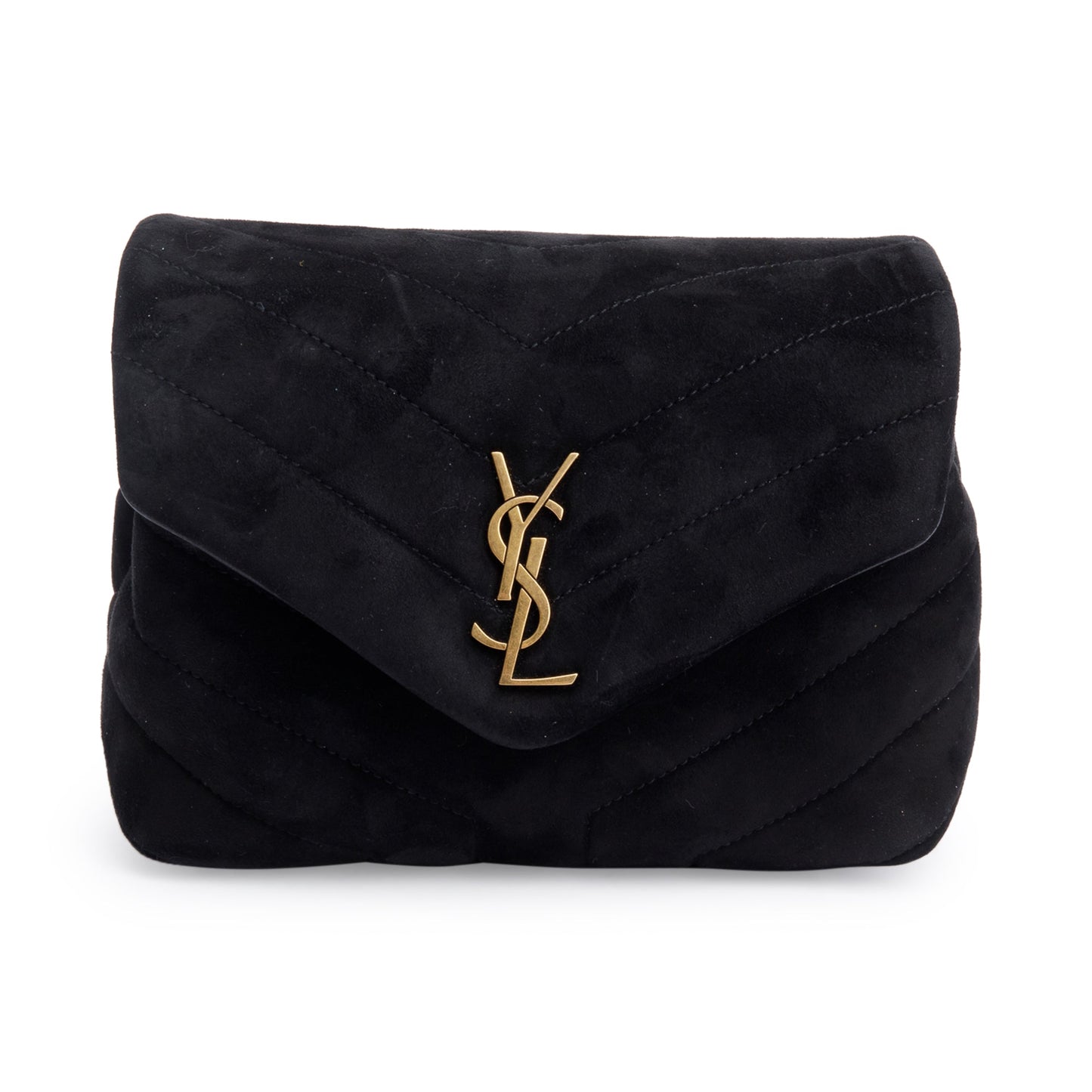 Saint Laurent Black Suede Monogram Matelasse Toy Loulou Crossbody Bag